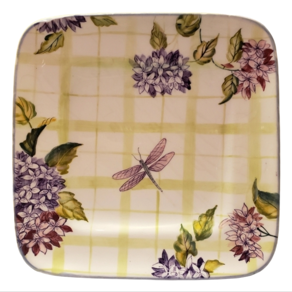 1 Vtg Zrike Handpainted Square Salad Plate "Dragonfly"